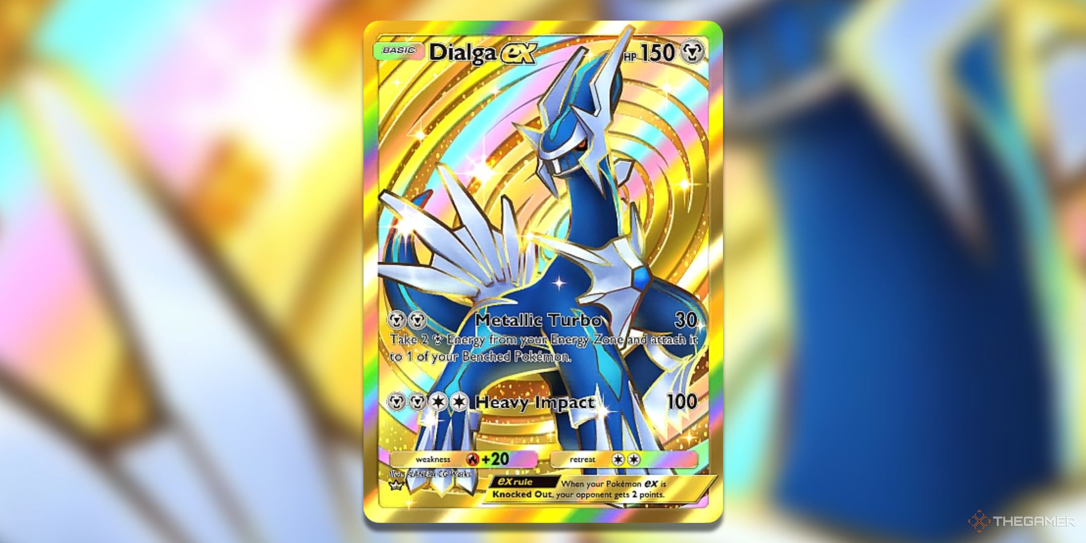 Gold Rare Dialga ex Pokemon TCG Pocket Space Time Smackdown Card Art.