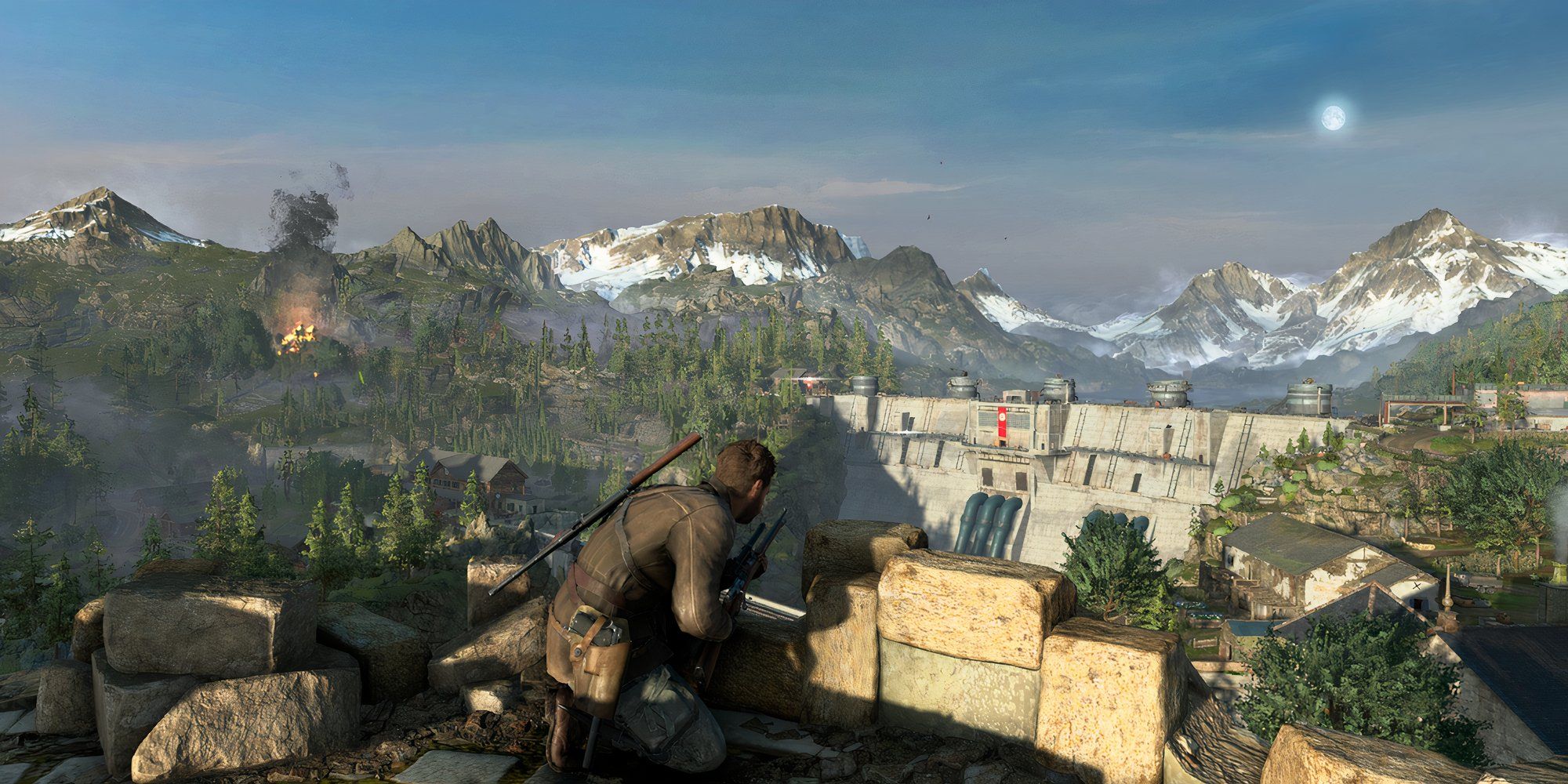 Observing a dam in Sniper Elite Resistance