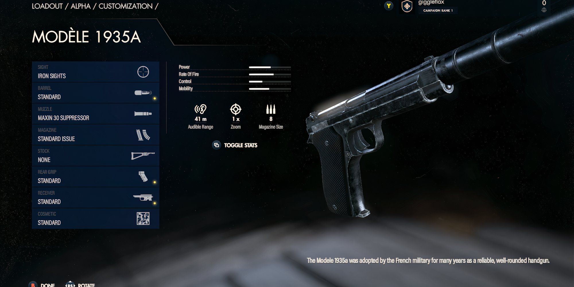 Modele 1935A pistol in Sniper Elite Resistance