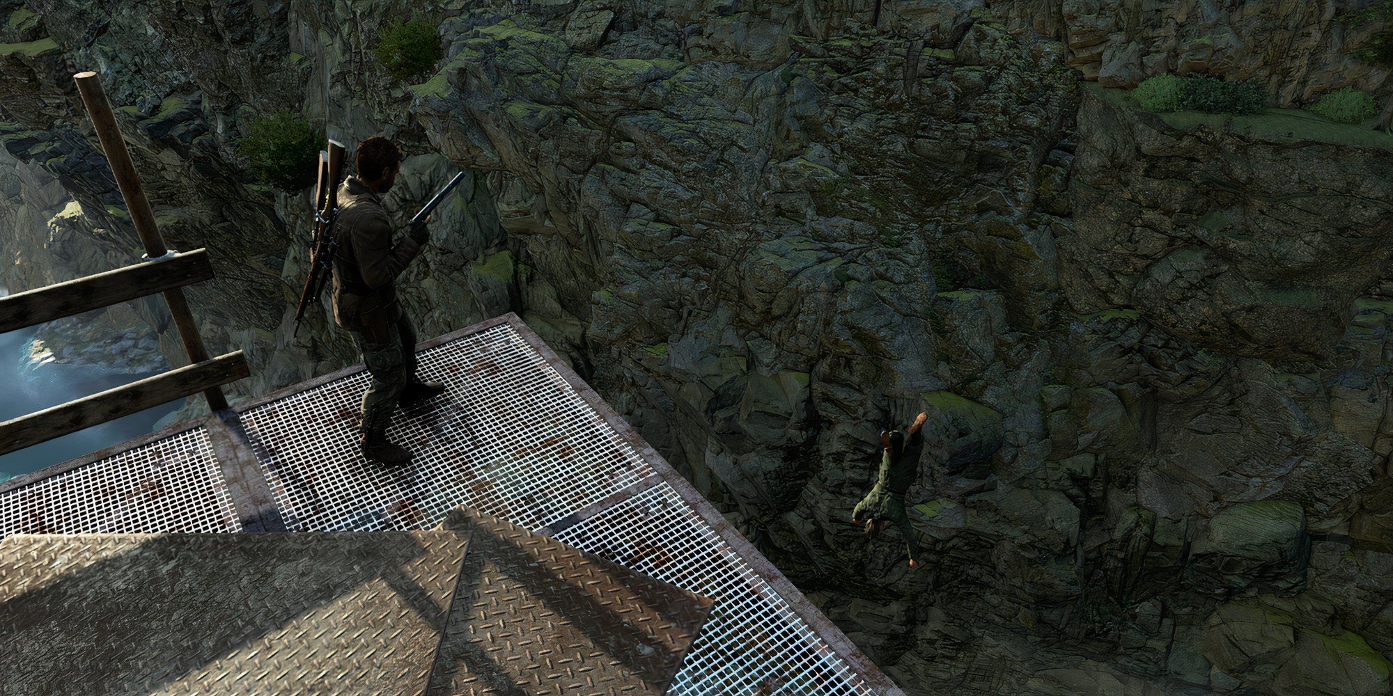 Tossing an enemy off a bridge in Sniper Elite Resistance