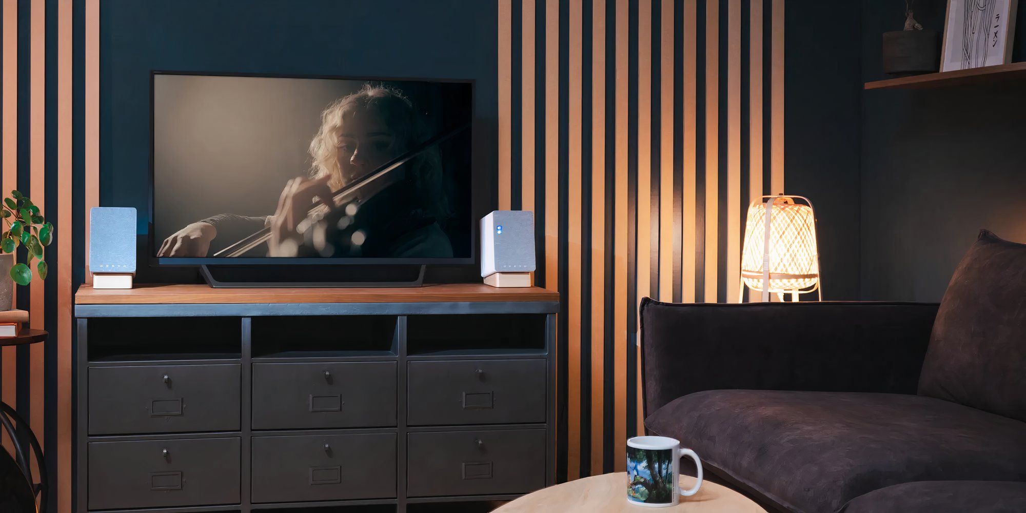 Onkyo Creator speakers in minimal living room with tv