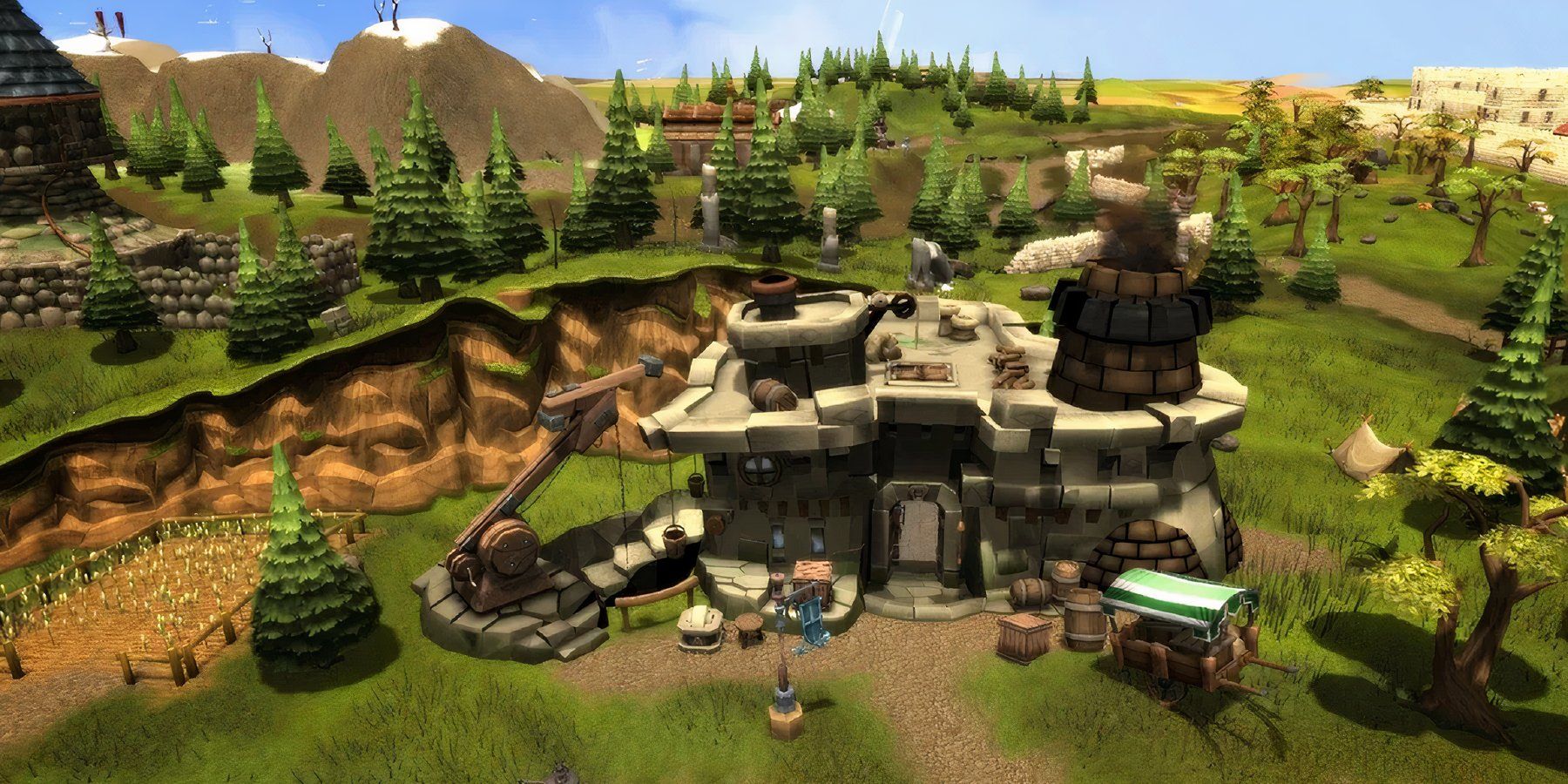 image of a stone house in a green mountainous area from RuneScape