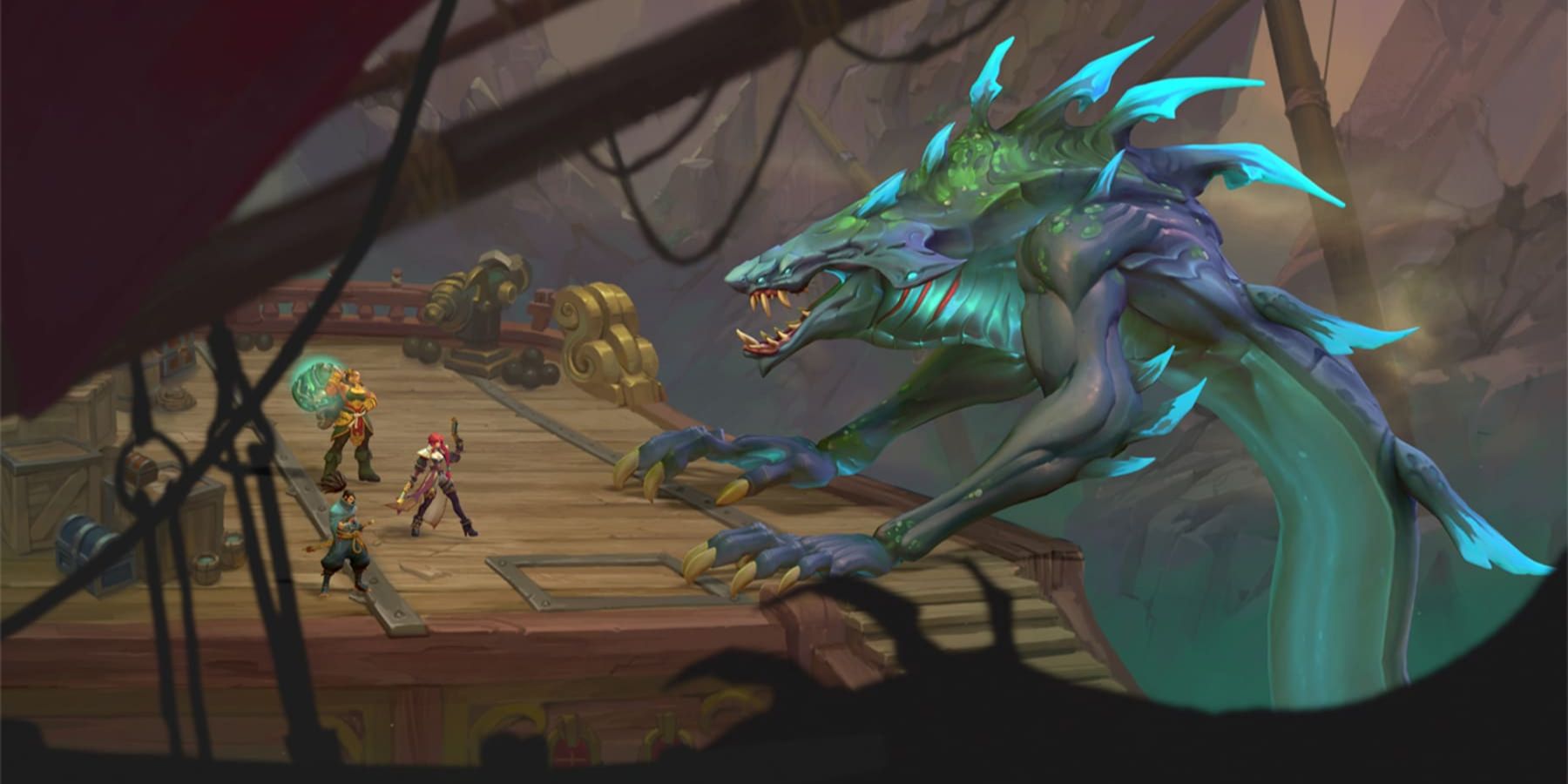 Illaoi, Miss Fortune and Yasuo confront a sea serpent in Ruined King A League of Legends Story