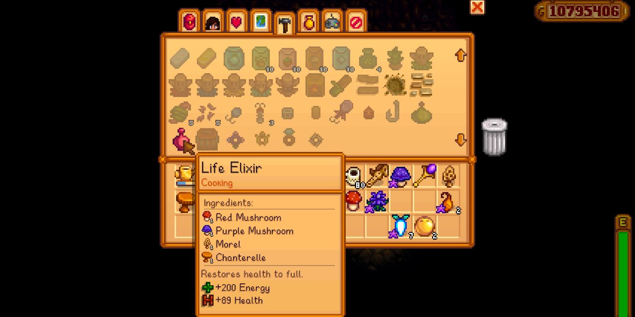 Life Elixir in the crafting menu