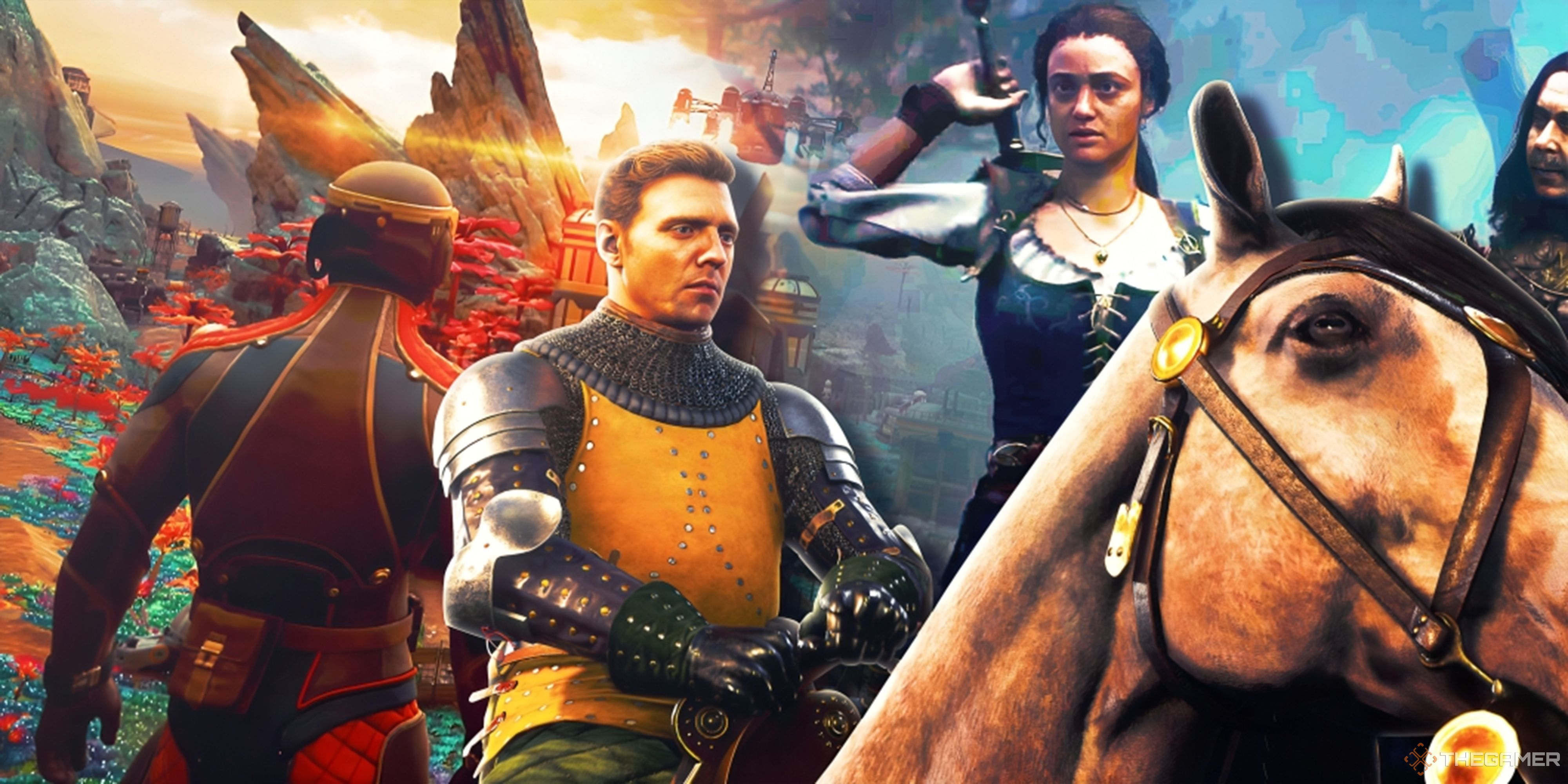 Collage image with characters from The Outer Worlds 2, Kingdom Come Deliverance 2, and Fable.