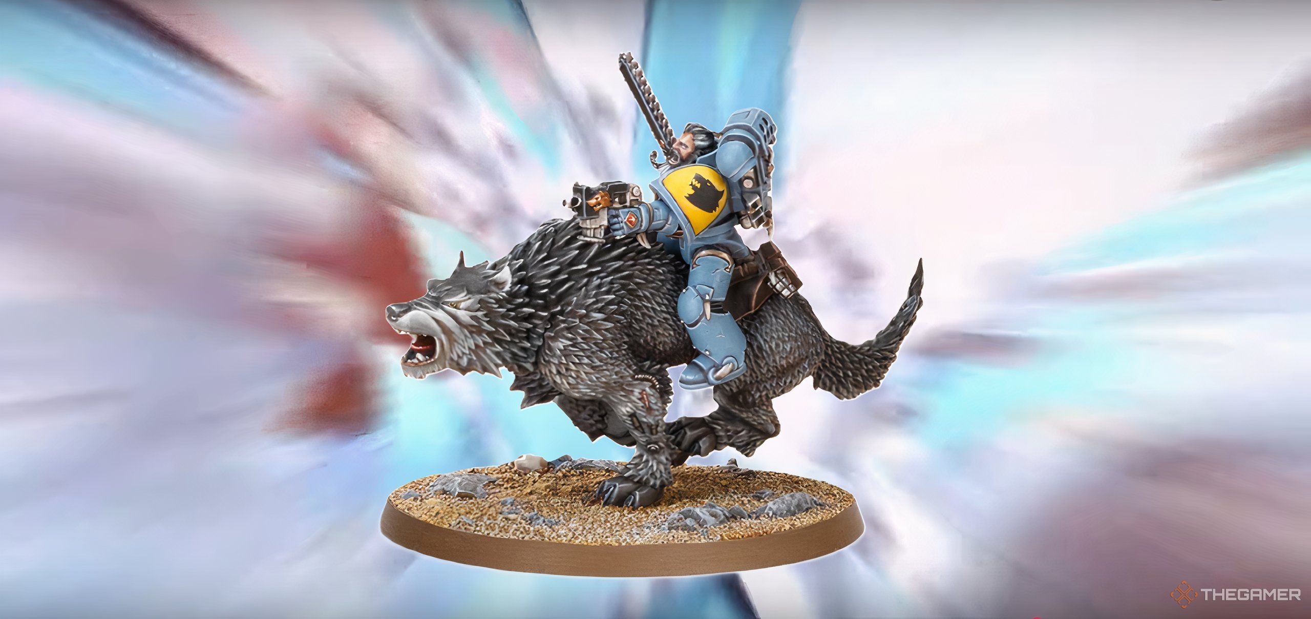 A member of the Space Wolves' Thunderwolf Cavalry from Warhammer 40,000 tabletop.