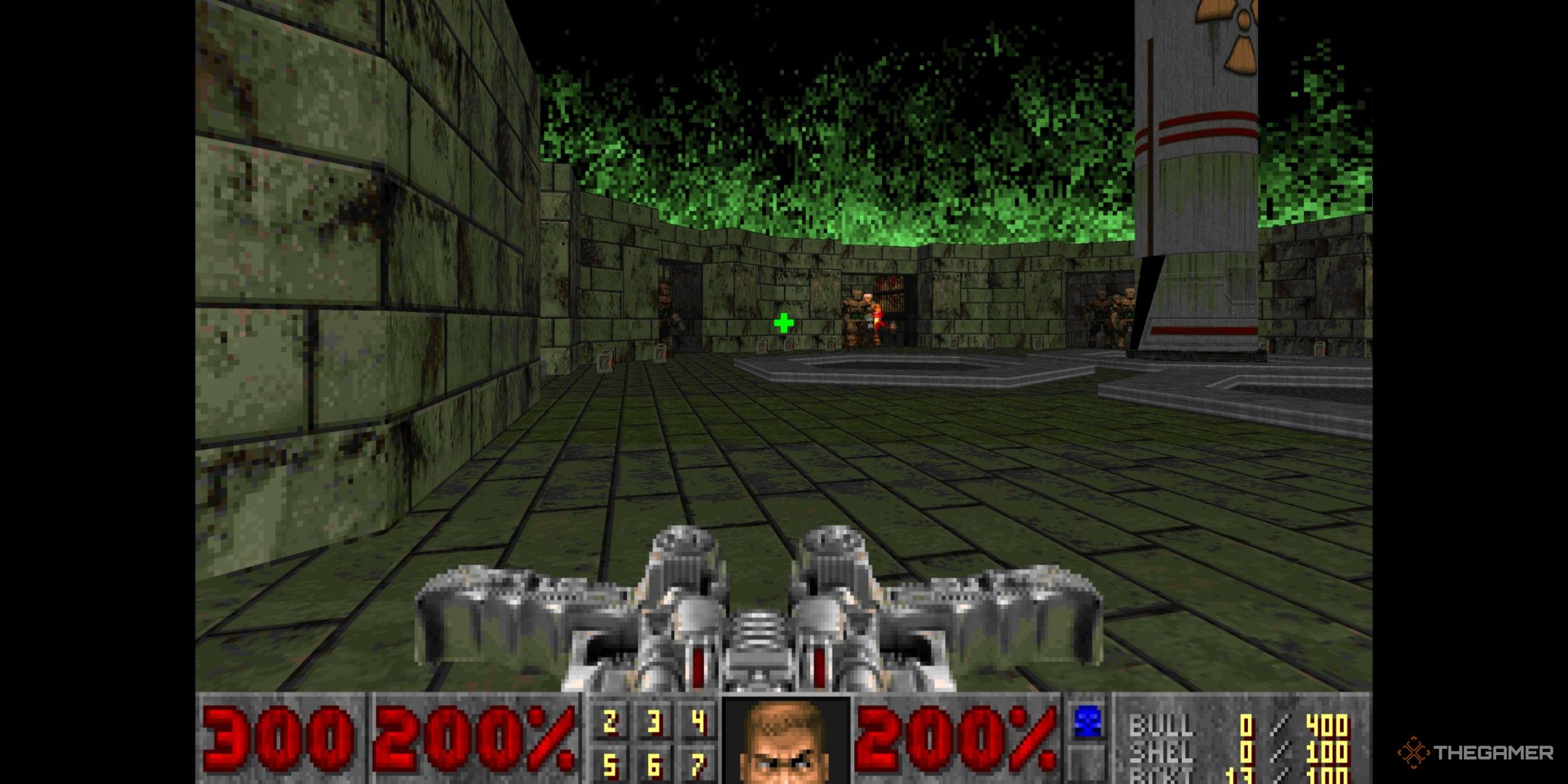 The wild tyrant brawl near the end of Legacy of Rust in Doom + Doom 2.