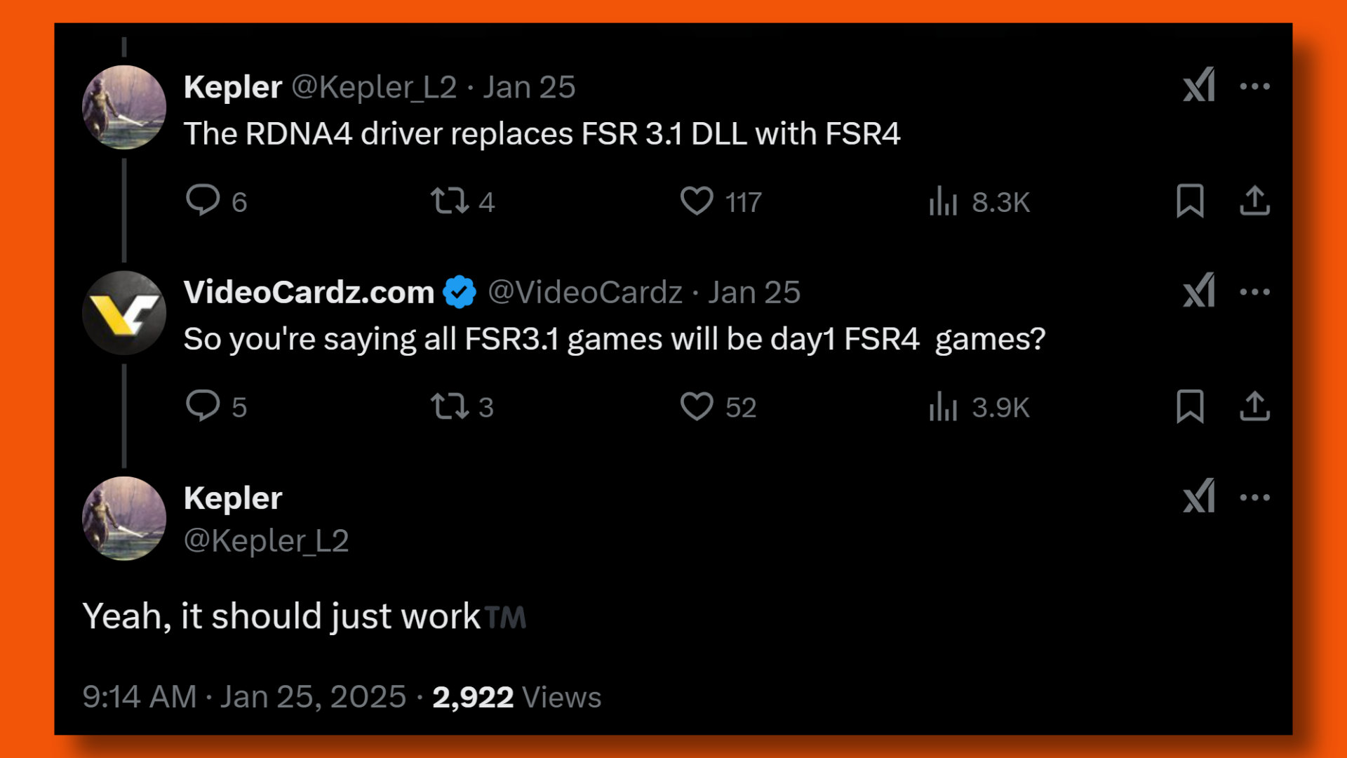 Kepler/Videocardz X thread about FSR4 