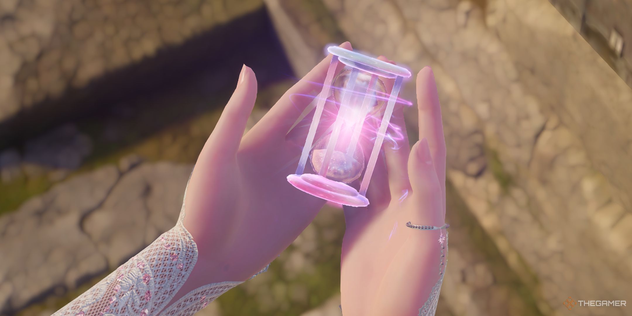 Nikki is holding a Snapshot hourglass in her hand in Infinity Nikki.