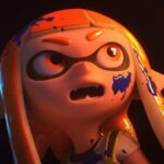 An Inkling looking shocked as she stares at the Smash Bros. logo in the Super Smash Bros. Ultimate reveal trailer.