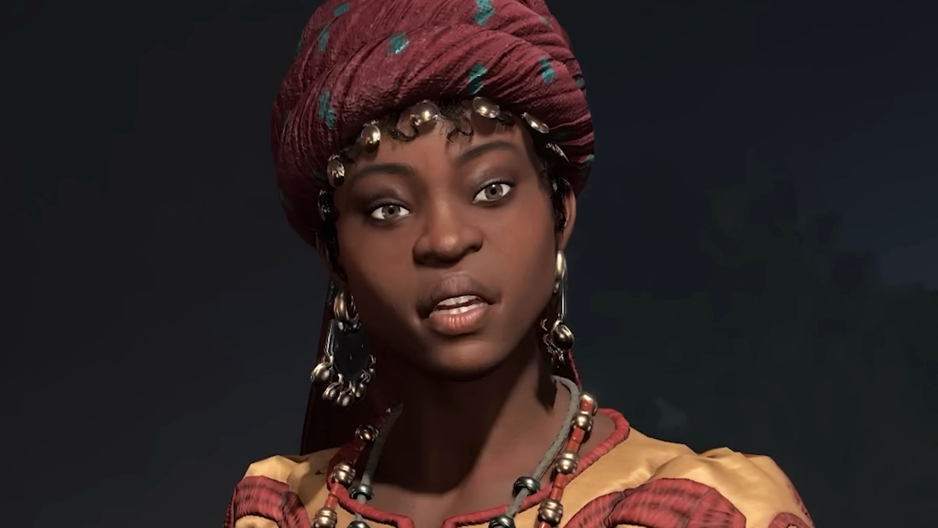 Civilization 7 leaders: Amina in a red head-dress