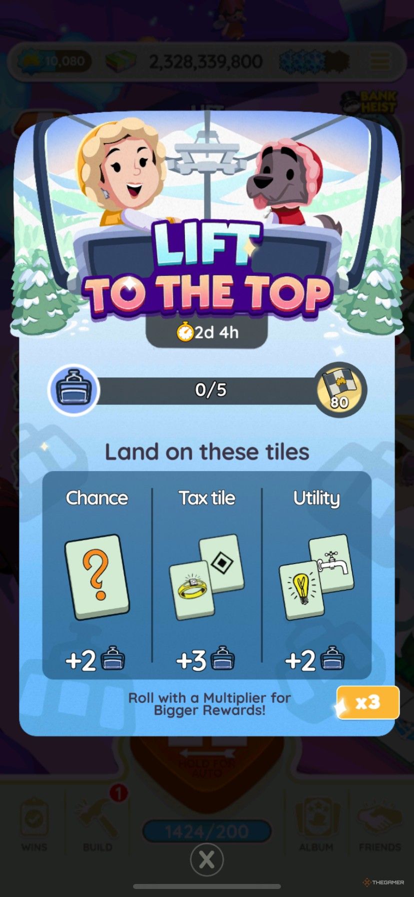 How to earn points in Lift to the Top in Monopoly Go.