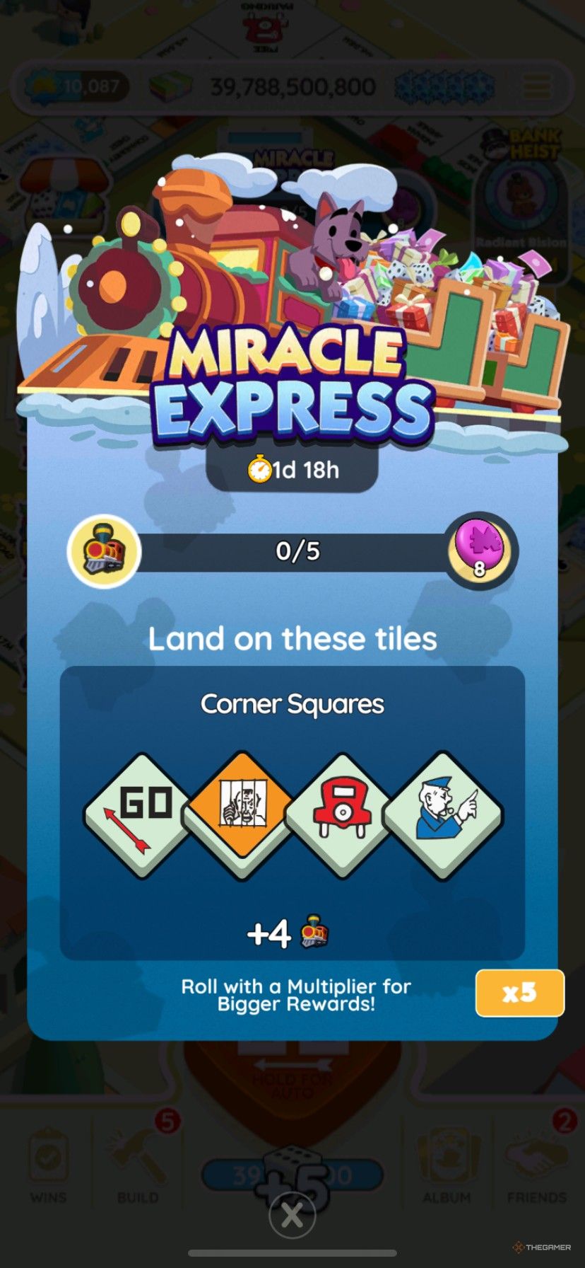 How to earn points in Miracle Express by landing on the corner tiles on the Monopoly Go game boards.