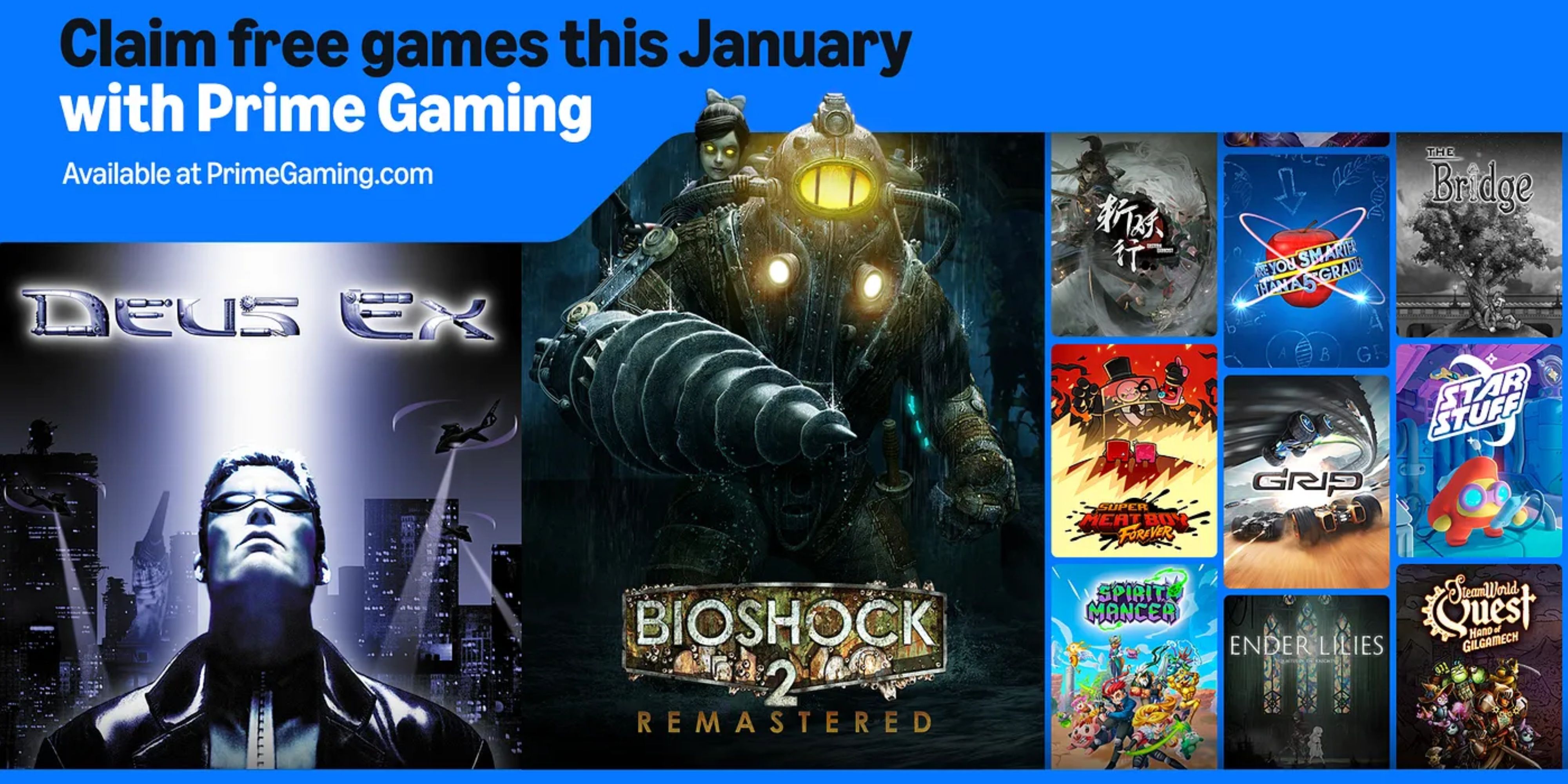 bioshock 2, deus ex, and other games free on prime gaming in january 2025.