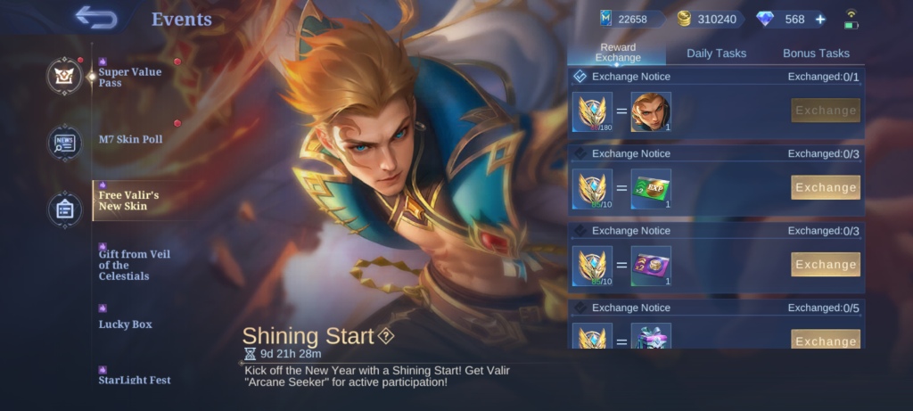 MLBB Shining Start Free Valir's New Skin