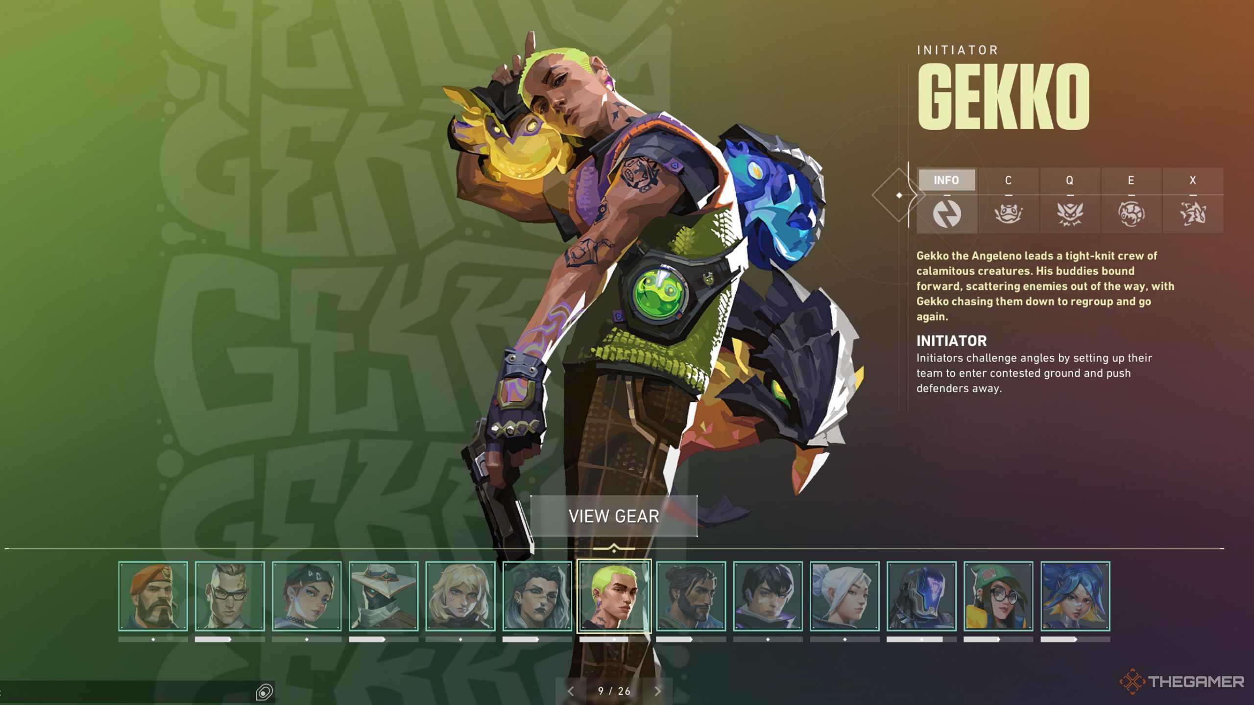 Valorant main menu image of Gekko.