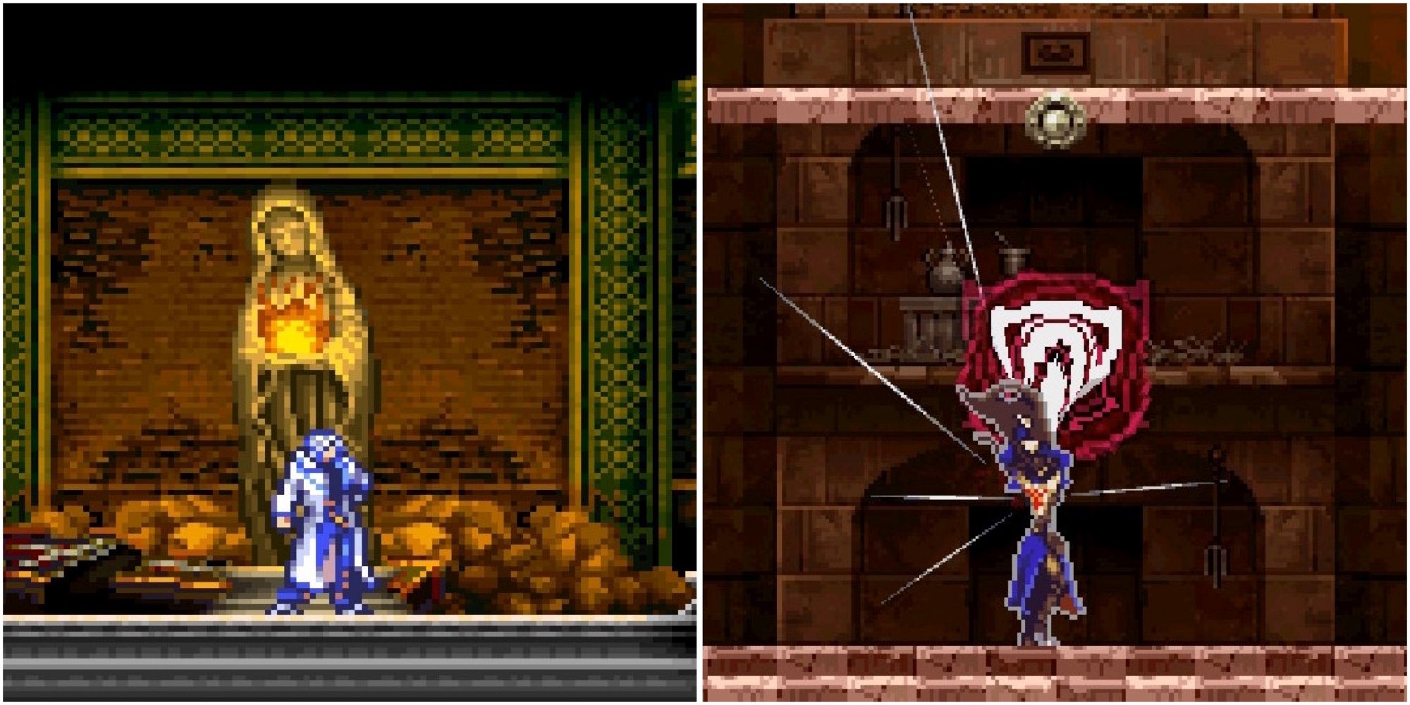 The save room in Castlevania Aria of Sorrow and absorbing a glyph in Castlevania Order of Ecclesia