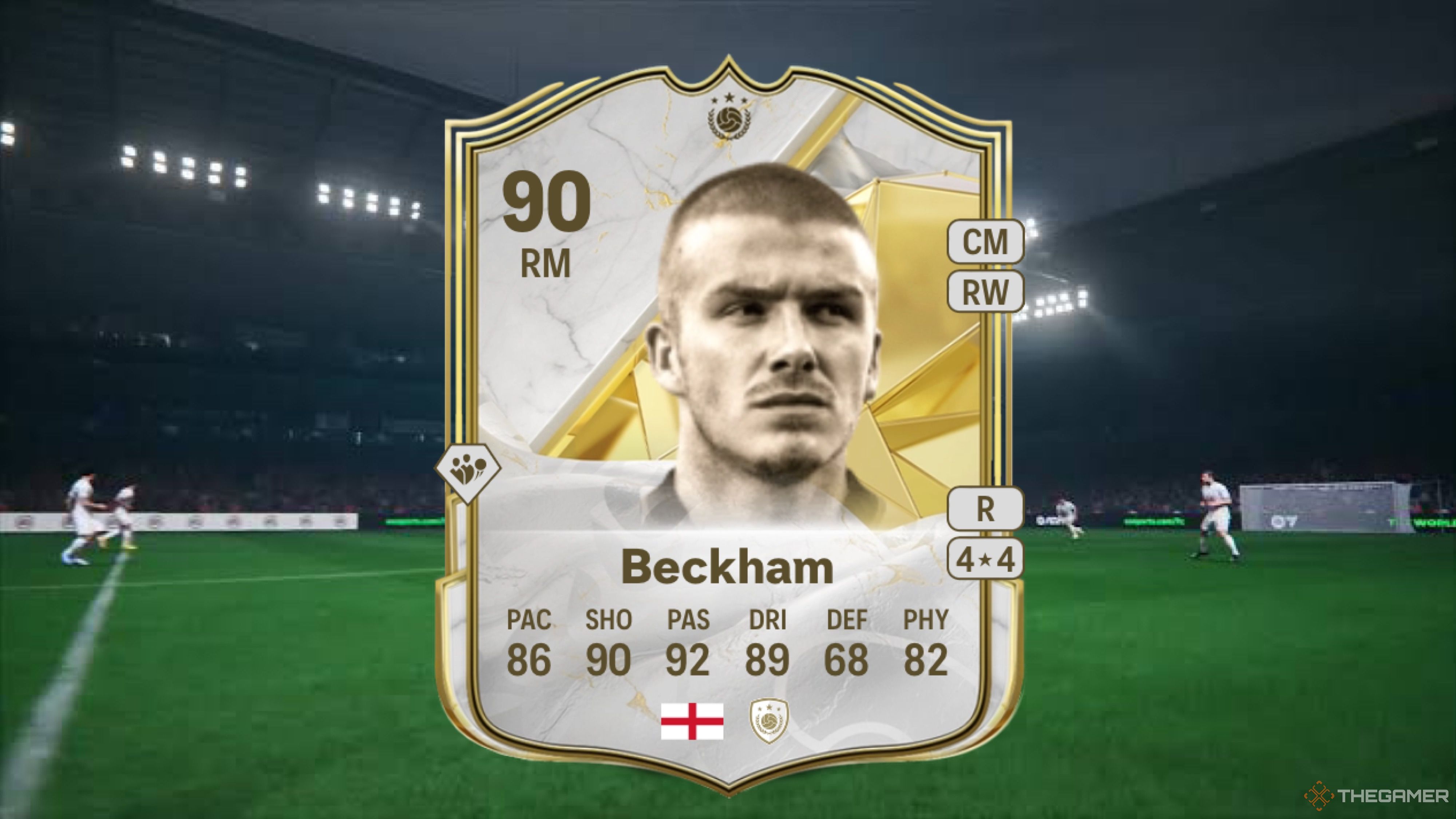 Image showing Beckham card against a faded pitch background.