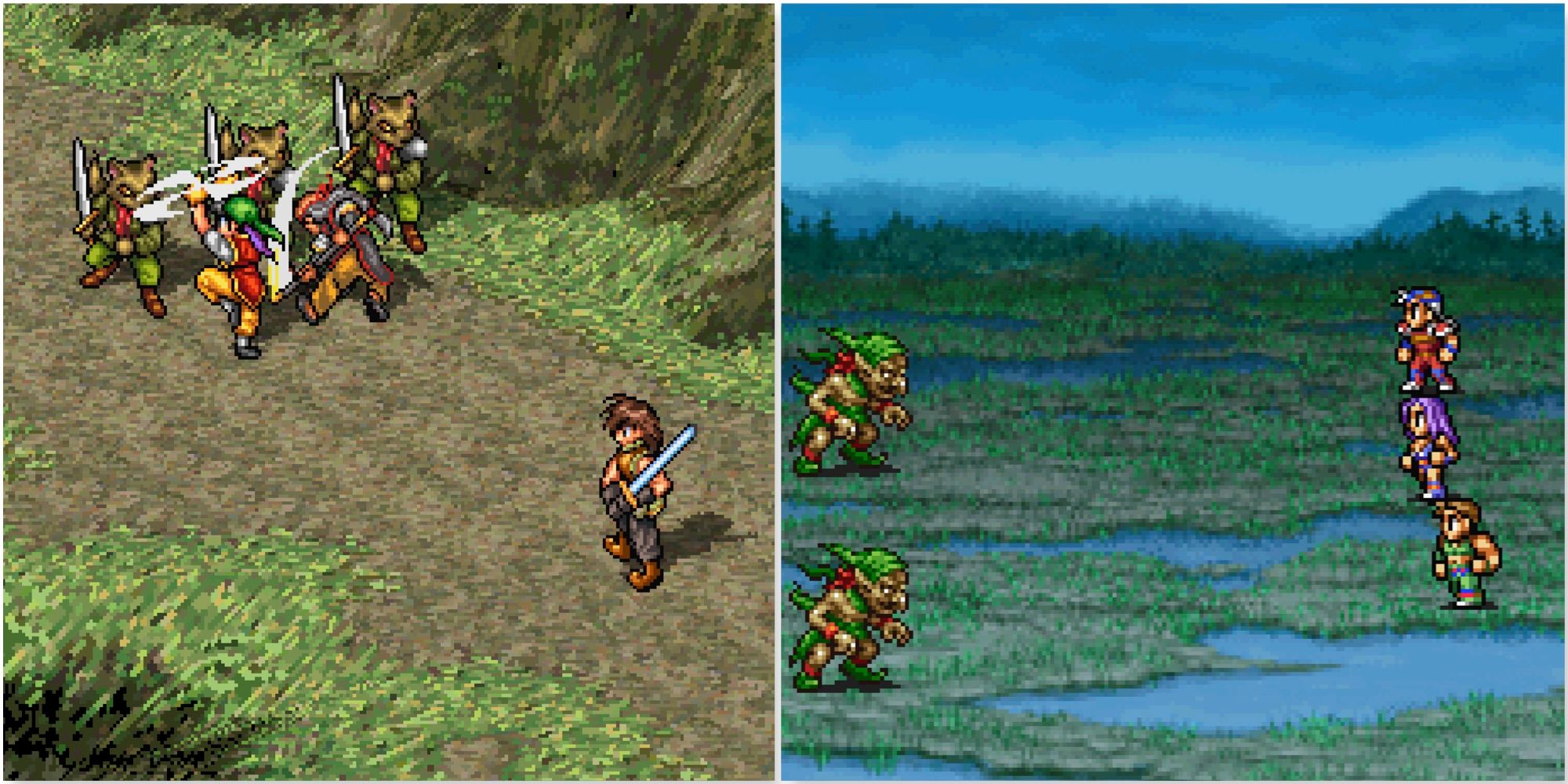 Fighting a battle in Suikoden 1 and Fighting a battle in Final Fantasy 2 (PS1)