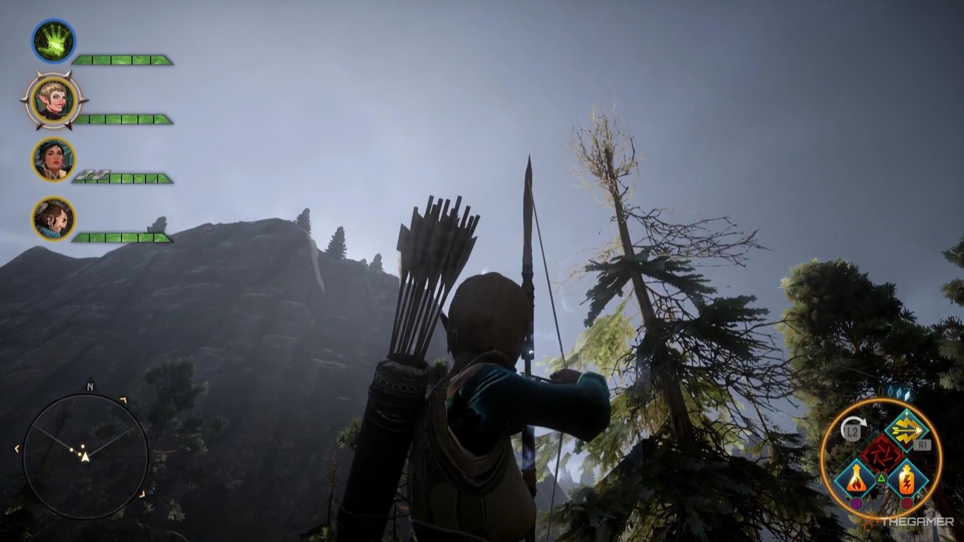 Sera fires her bow into the air in Dragon Age: Inquisition.