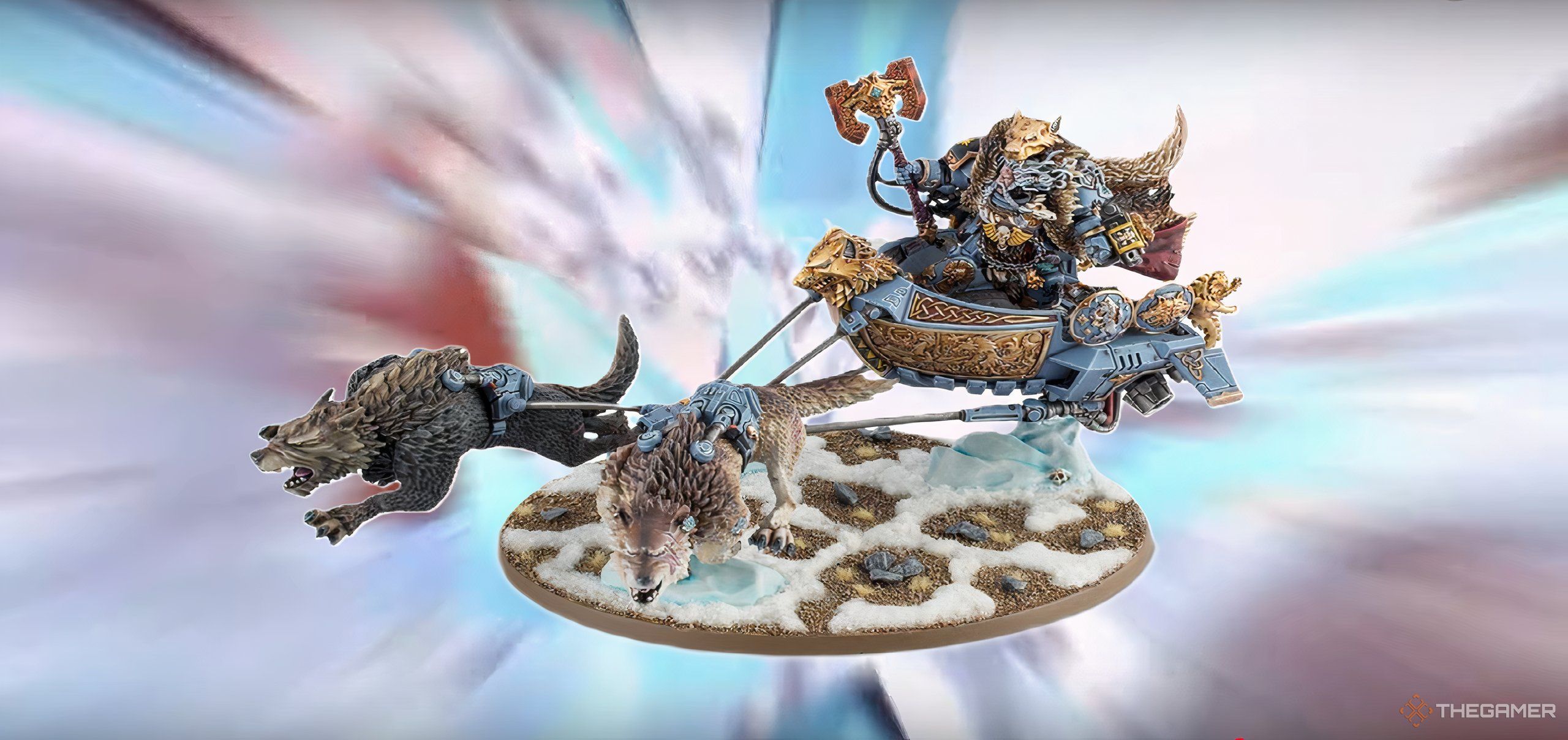 The Space Wolves' Chapter Master Logan Grimnar on Stormrider from Warhammer 40,000 tabletop.