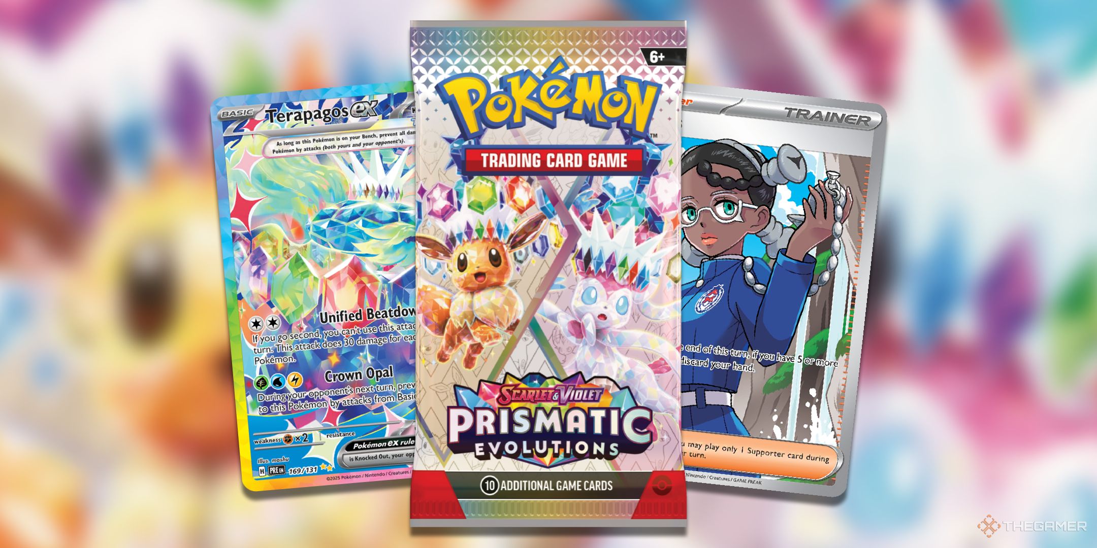 a Pack of Prismatic Evolution with Amarys and Terapagos ex coming out of the Pokemon TCG booster pack.