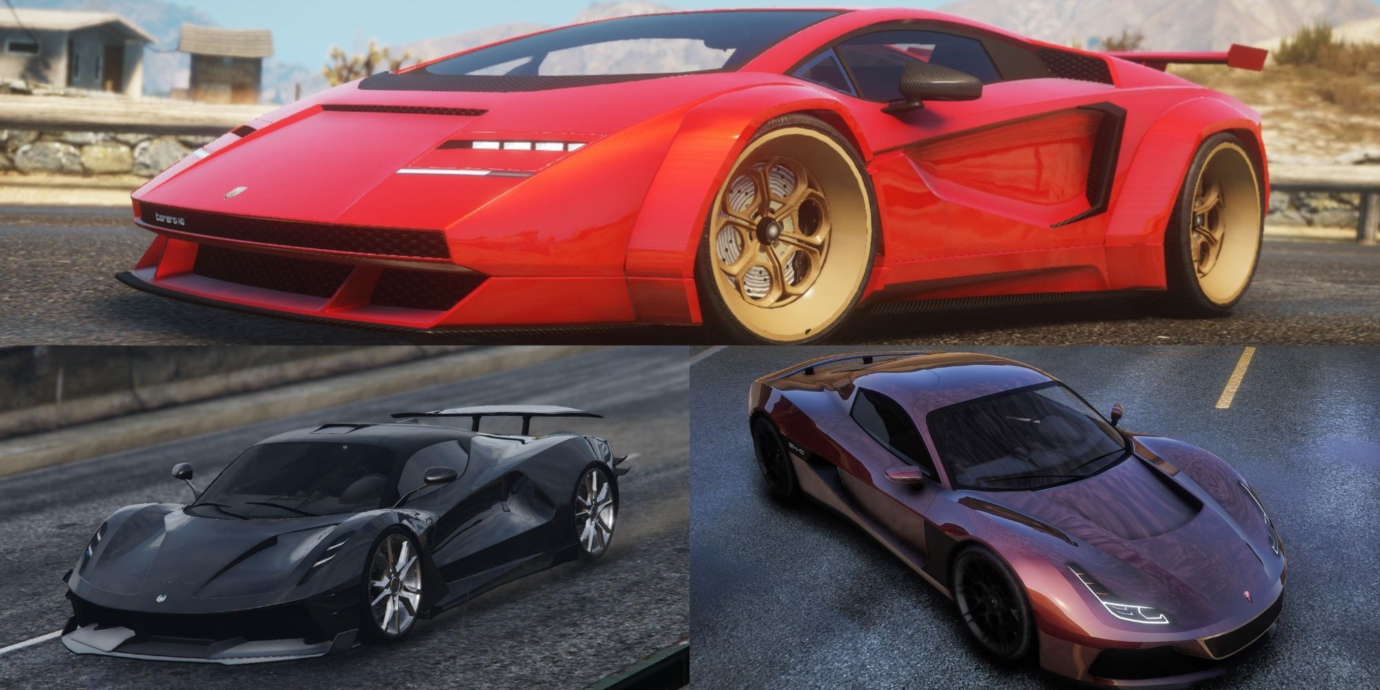 GTA 5 collage of different cars on the road