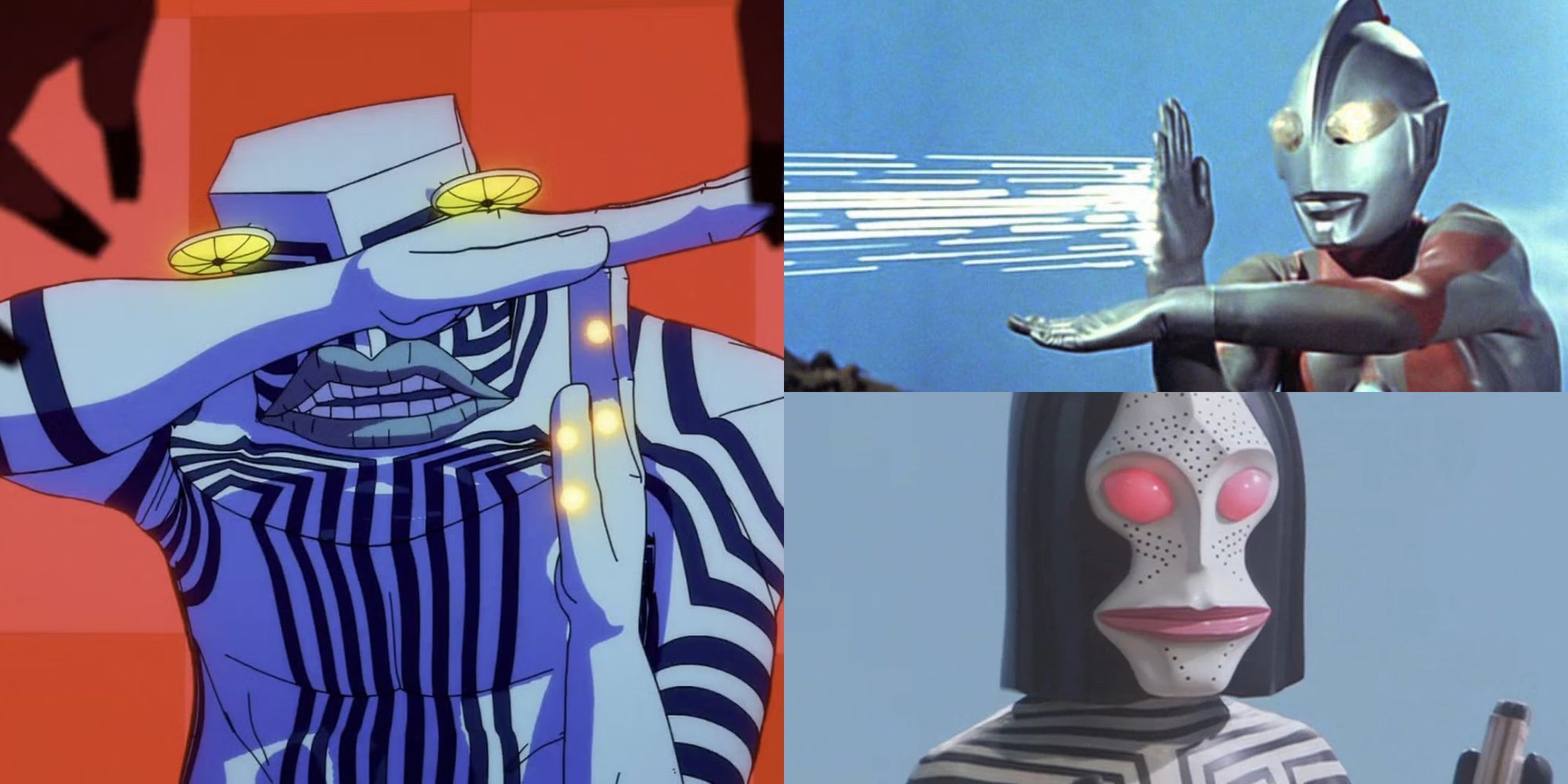 The Serpo Aliens' attack, Ultraman's Ultra Beam and the Dada Aliens.