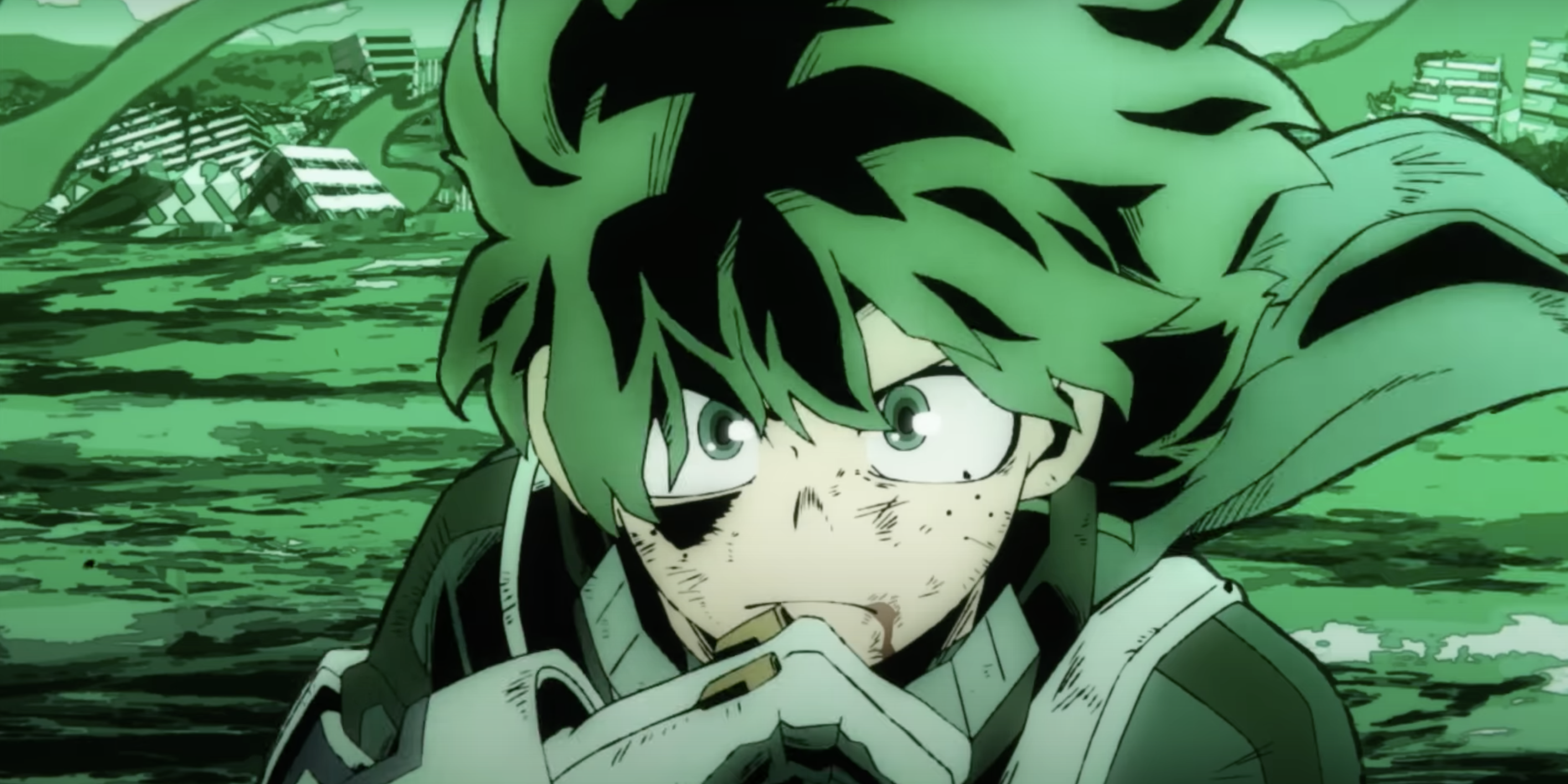 close up of deku from mha s6 opening 1 Hitamuki