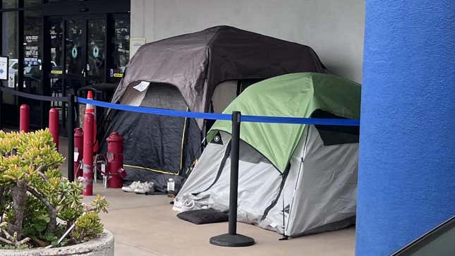 Tents outside a Microcenter.