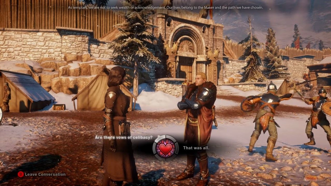 Flirting with Cullen in Dragon Age: Inquisition.