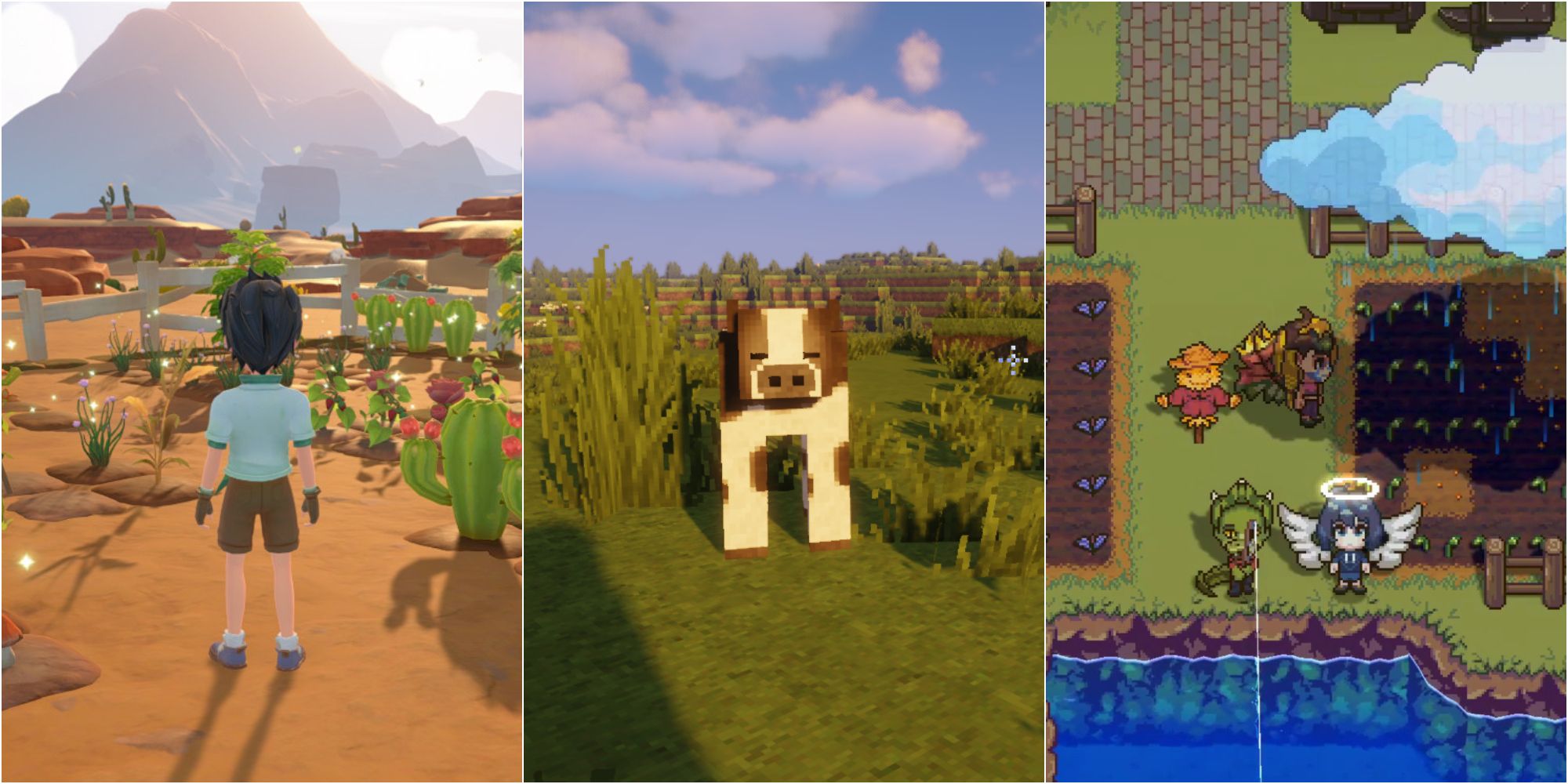 my time at sandrock, minecraft cow and sun haven fishing