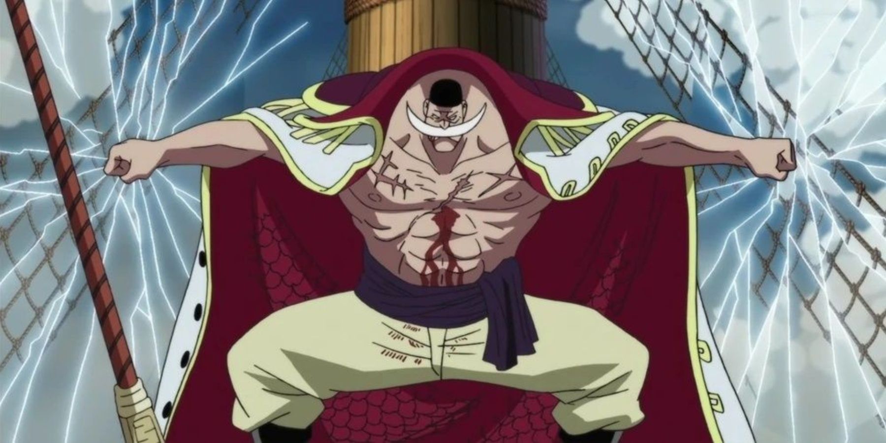 Whitebeard creating quakes with the Tremor-Tremor Fruit at Marineford in One Piece