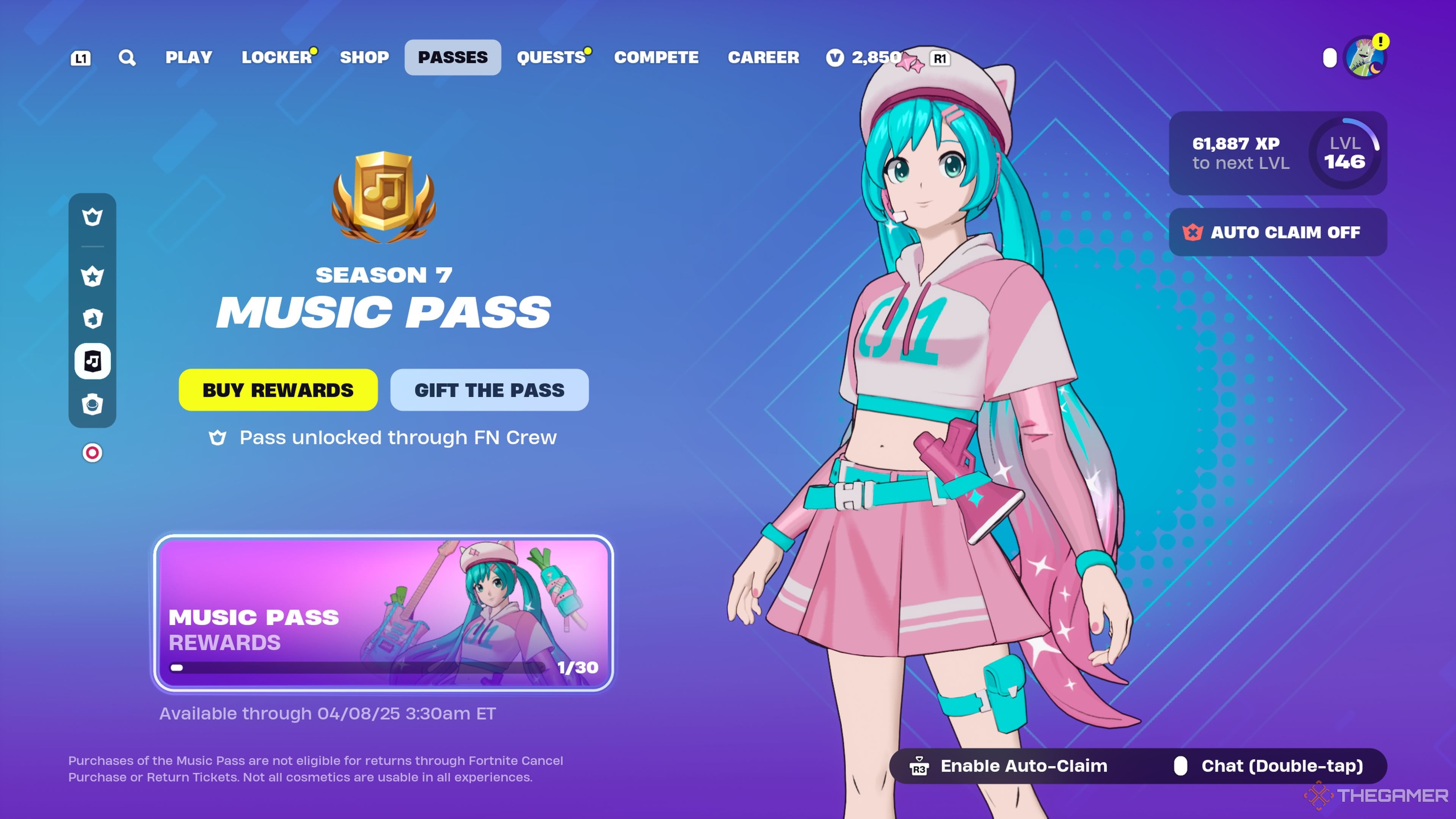 Hatsune Miku as part of the Season 7 Fortnite Festival Music Pass.