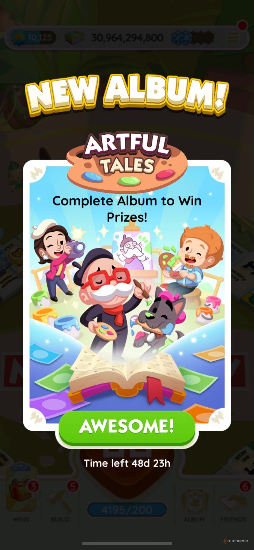 Starter art for the new Artful Tales sticker album in Monopoly Go.