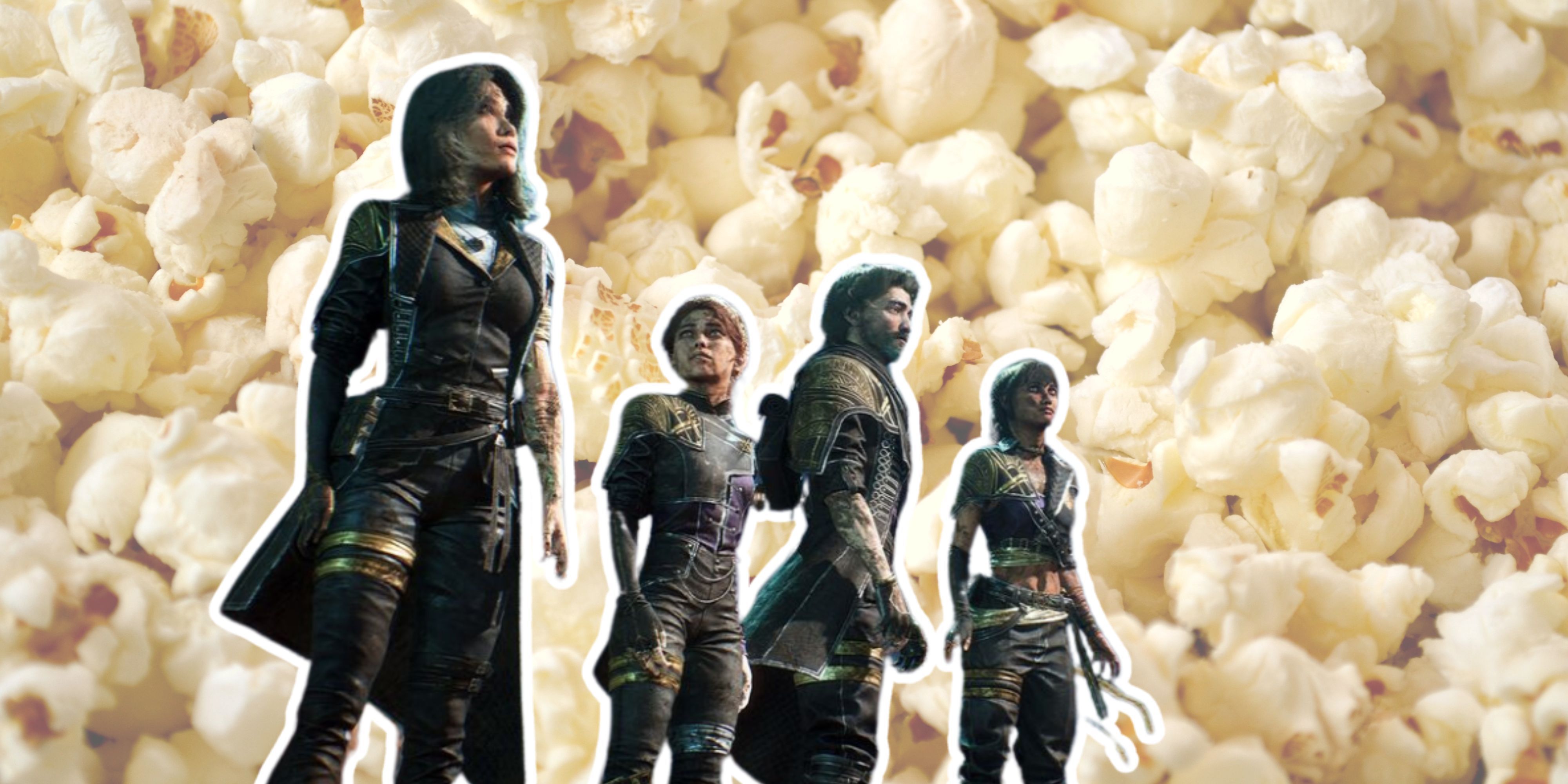 Clair Obscur cast in front of popcorn