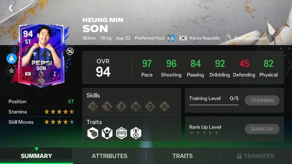 FC Mobile Pepsi Son Player Card, FC Mobile Pepsi Son