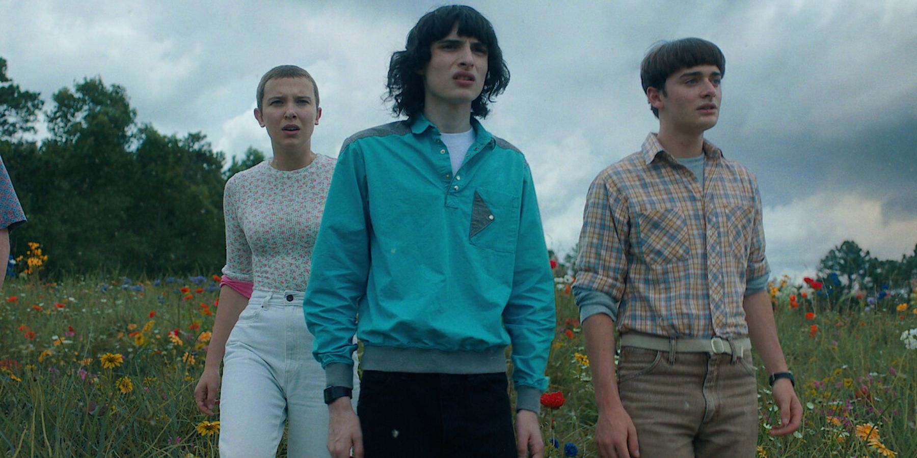 Eleven (Millie Bobby Brown), Mike (Finn Wolfhard) and Will (Noah Schnapp) on Stranger Things