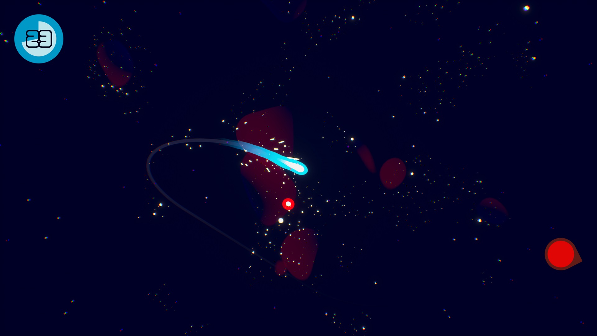 Faraway screenshot showing a blue shoot star going across a starry night sky