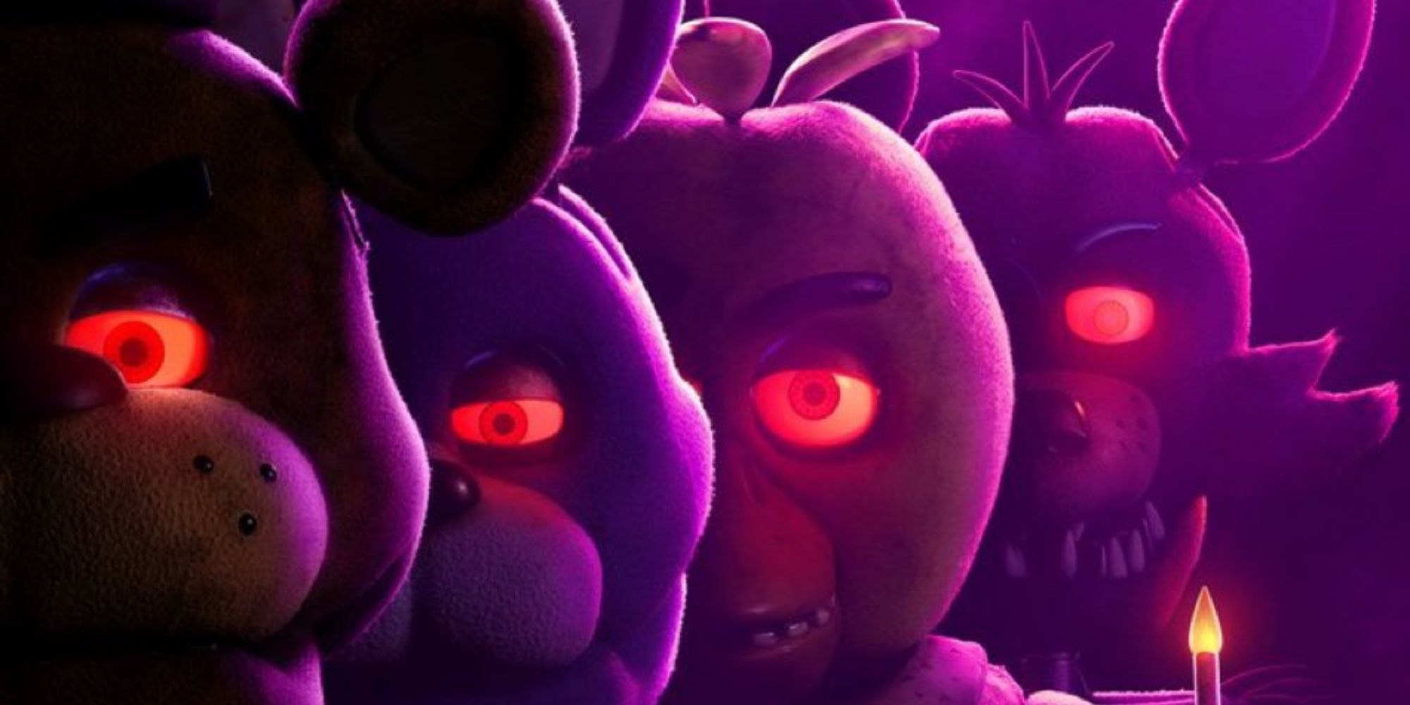 The official Five Nights at Freddy's movie poster with red eyes.