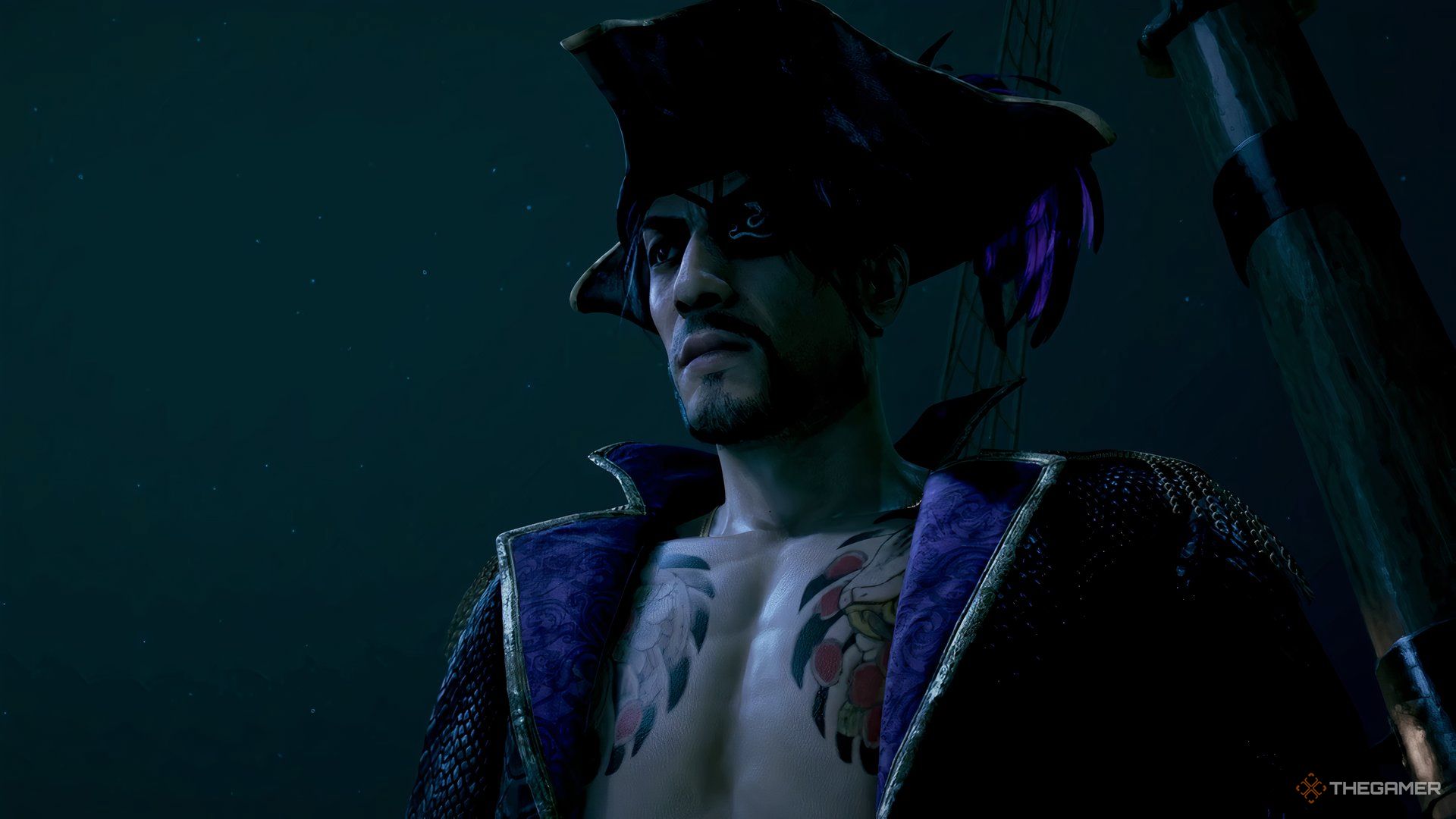 Majima in pirate garb in Like a Dragon Pirate Yakuza in Hawaii.