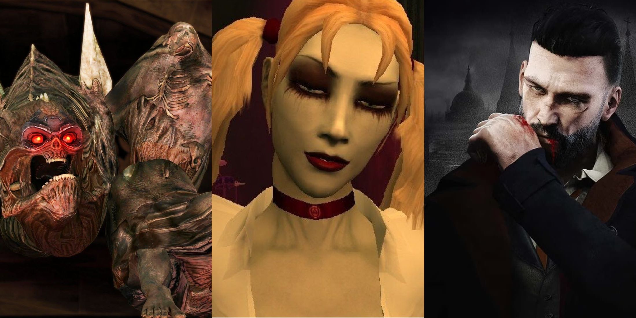 3 Way Split Image Of Legacy Of Kain Soul Reaver, Vampire The Masquerade Bloodlines, Vampyr