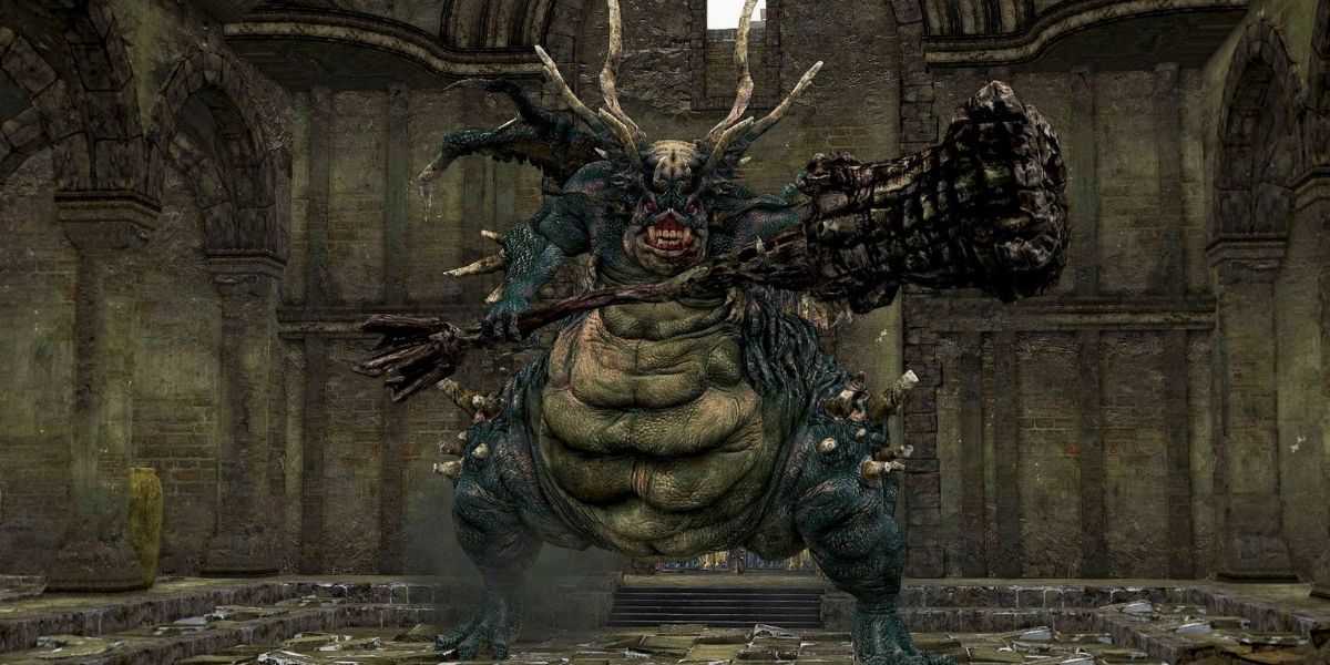 Dark Souls Asylum Demon boss guarding door