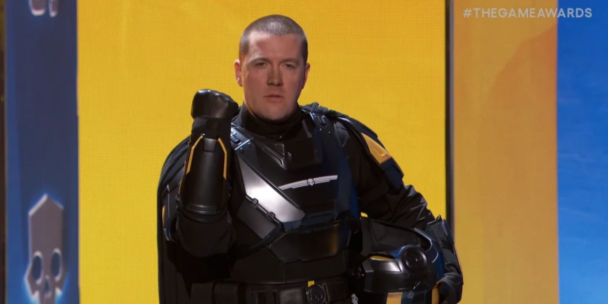 John Helldiver saluting at The Game Awards.