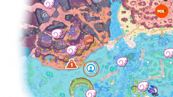 Hello Kitty Island Adventure Tophat Gudetama locations: a top-down view of the in-game map shows where the player can find Tophat Gudetama, w/c Jan 27.