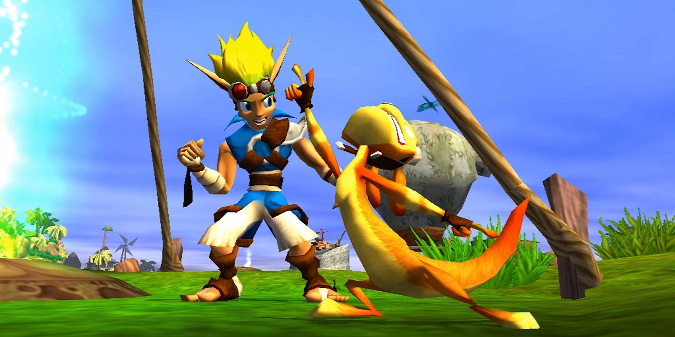 Jak and Daxter dancing after finding a power cell in Jak and Daxter.