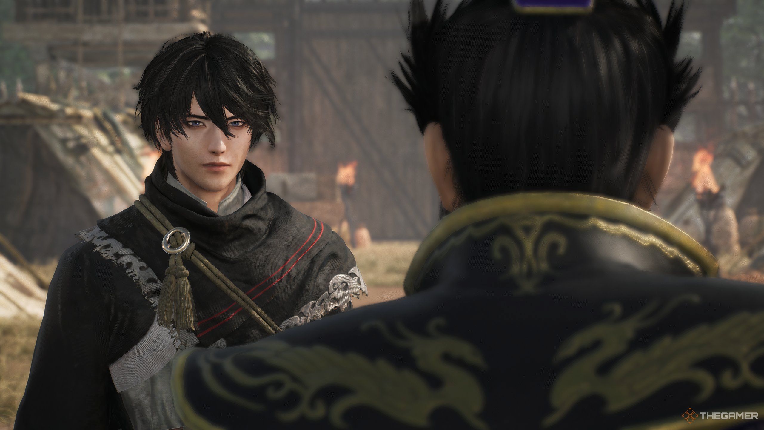 Cao Cao talking with the protagonist in Dynasty Warriors: Origins. 