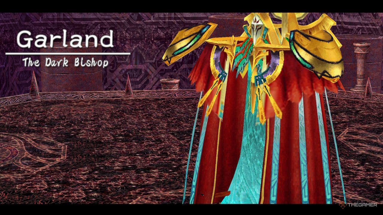 Dark bishop garland with his name on screen before his battle begins in ys memoire the oath in felghana.