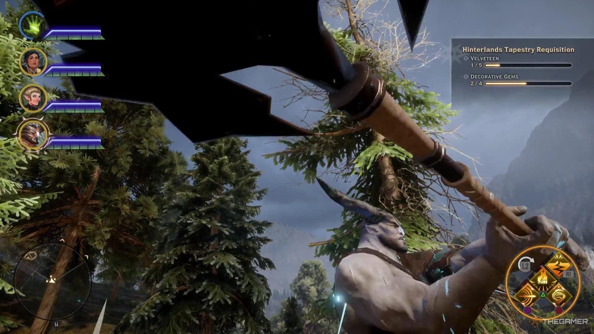 Iron Bull swings his giant axe in Dragon Age: Inquisition.