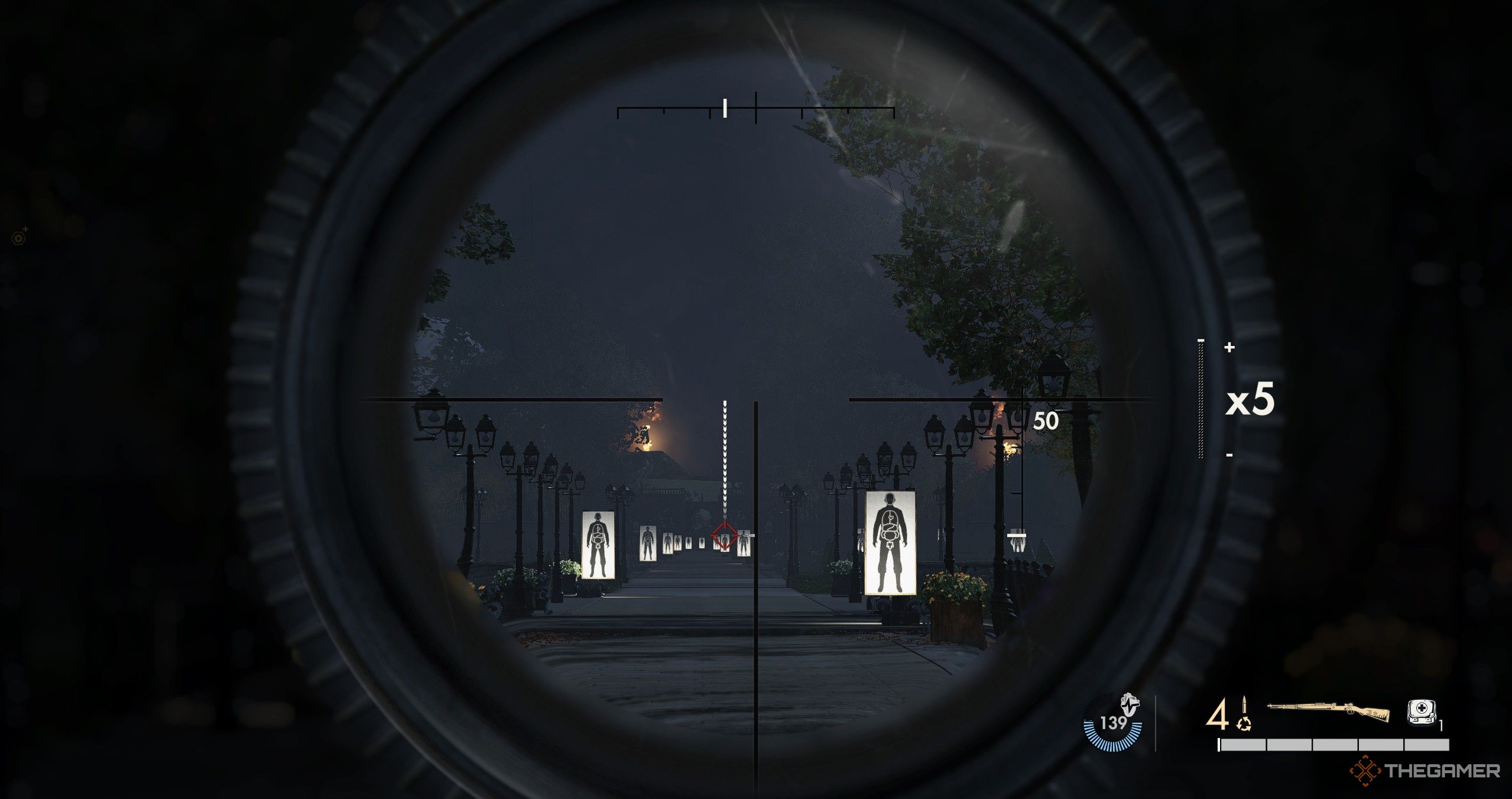 A phhoto of aiming and compensation for bullet drop in Sniper Elite Resistance.